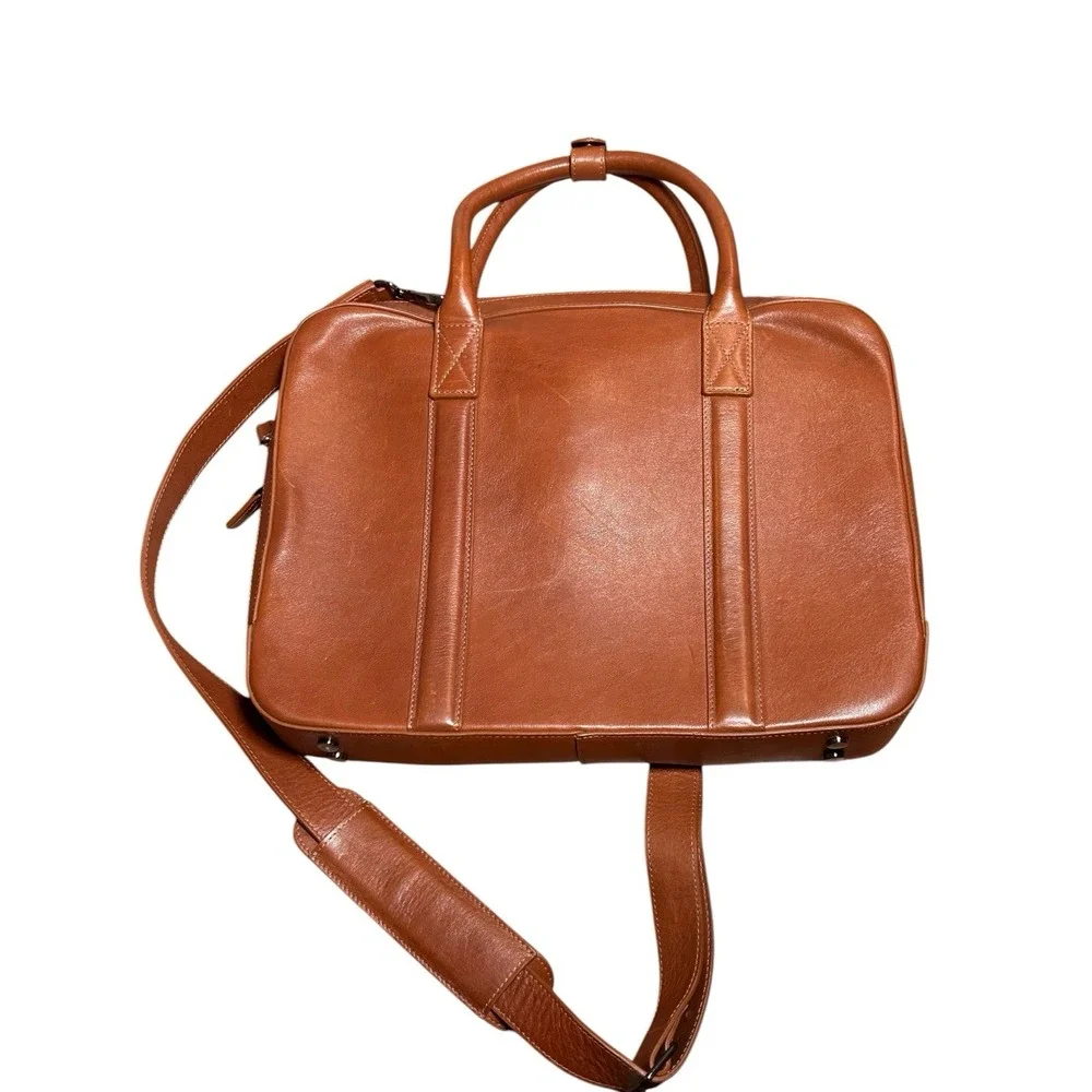 Mark & Graham Laptop Bag Crossbody Camel Brown Leather Tech‎ Organizer READ